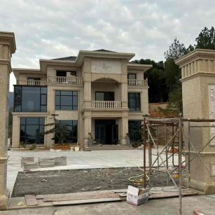 亳州 黄金麻花岗岩别墅雕花外墙干挂配上门口雕花罗马柱