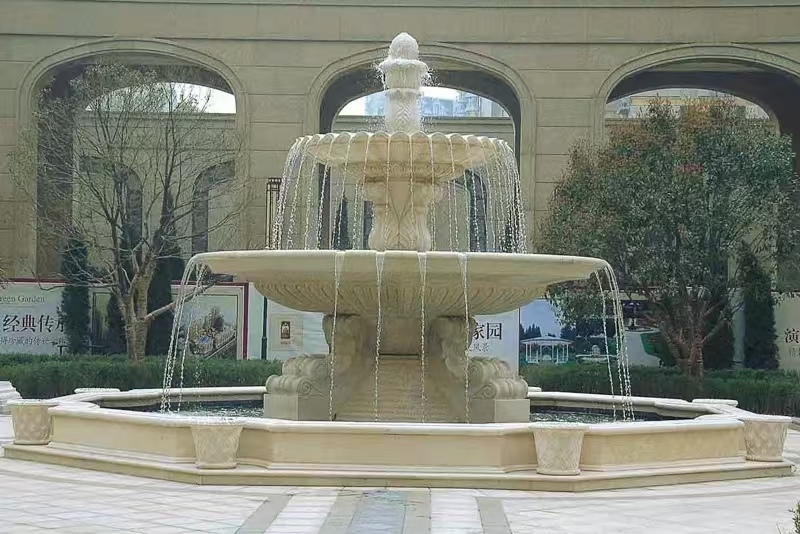 亳州 黄金麻花岗岩异型加工——户外庭院石雕流水喷泉