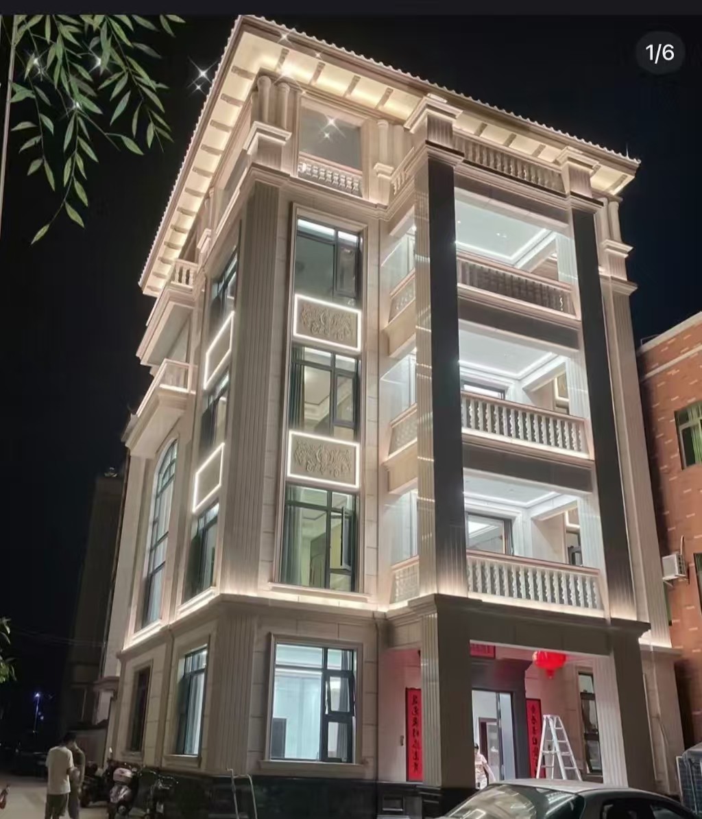 亳州 芝麻白花岗岩别墅外墙夜间效果